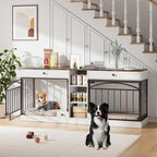 GarveeHome Dog Crate Furniture for 2 Dogs, Dog Kennel Indoor with Storage and Feeding Bowls, Double Dog Crate TV Stand for Small Medium Dogs, White