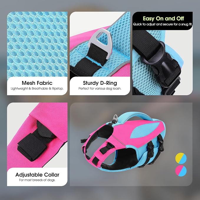 Large Dog Life Jacket, XL Dog Life Vest for Swimming, Reflective Pet Lifejacket Swim Vest with Rescue Handle, Adjustable High Buoyancy Pet Safety Lifesaver for Pool Boating, Hot Pink XL