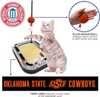 Cat Scratch Toy NCAA OKLAHOMA STATE Cowboys REVERSIBLE Basketball Court Felt/Cardboard Cat Scratcher Toy with Interactive Cat Ball Bell. 6-in-1 CAT TOY Cat Wand Poll CATNIP-FILLED Plush Basketball Toy