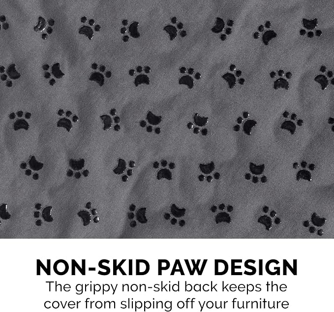 Furhaven Waterproof & Non-Slip Large Sofa/Couch Cover Protector for Dogs, Cats, & Children - Quilted Paw Print Living Room Furniture Cover - Gray, Large Sofa