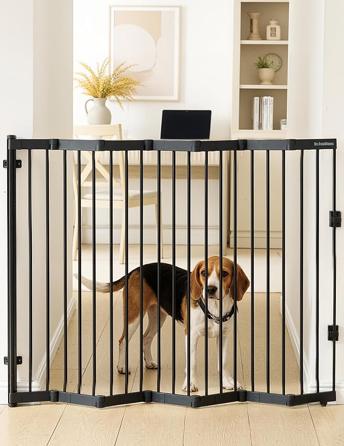 No Pawblems Retractable Safety Gate, Metal Adjustable Dog Gate for Doorways, Stairs & Hallways, Expands to 45" Wide, 36" Tall Gate, Auto Retract Design, No Bottom Bar, Black
