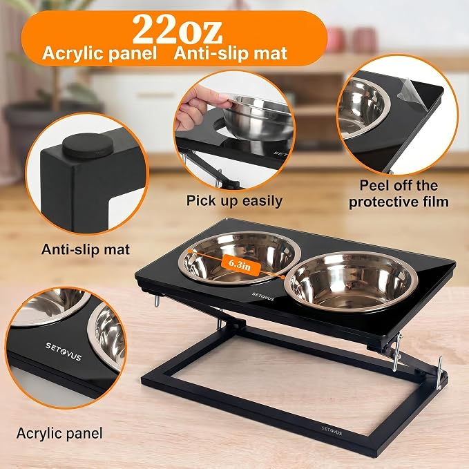 Elevated Dog Bowl, Adjustable Height and Tilt Angle Dog Bowl Stand | Precisely Adjust Height And Tilt Angle, Easy To Clean, Equipped With 2 Stainless Steel Food Bowls, Sturdy And Durable.
