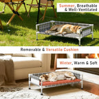 Elevated Dog Bed with Cushion and Three-Sided Fence for Small Medium Dogs | 3-sided safety Guardrail and soft cotton fabric. Anti-slip feet for stable indoor relaxation and outdoor activities
