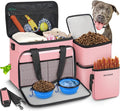 6 Set Dog Travel Bag, Large Pet Travel Kit for Supplies, Pink | Includes 2 Food Containers, 1 Pet Organizer for Dogs, 2 Collapsible Bowls, 1 Treat Pouch, Dog Weekend Overnight Bag Luggage