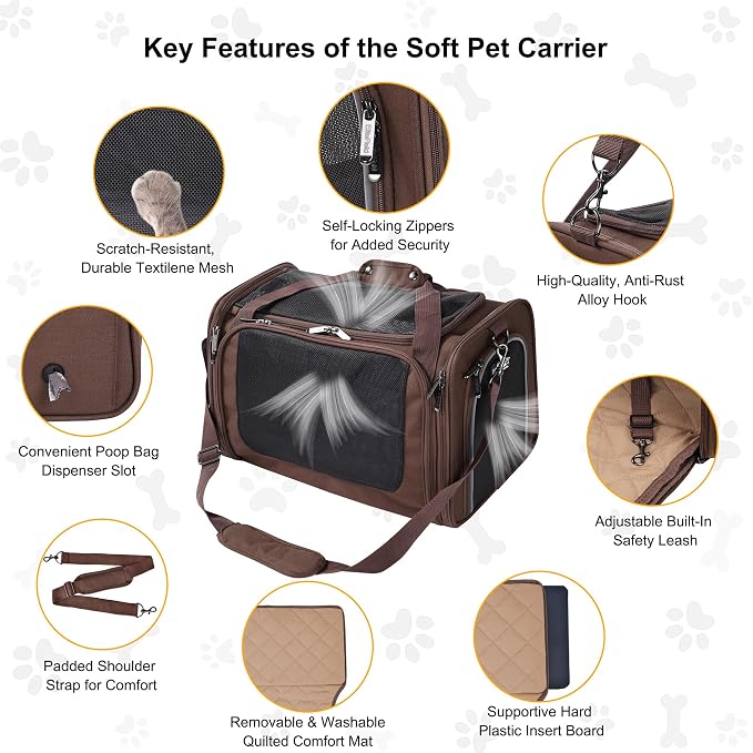 EliteField Deluxe Soft Pet Carrier for Cats and Dogs (3-Year Warranty) | Airline Approved, Waterproof Fabric, Scratch-Resistant Mesh, Expandable Mat, Built-In Leash, Suitcase Sleeve, Seat Belt Loops