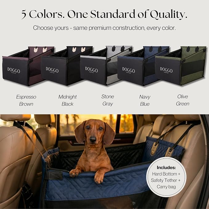 Dog Car Seat for Small & Medium Dogs up to 35 lbs – Hard Bottom Booster with Safety Tether, Non-Slip Waterproof Oxford Fabric, Storage Pockets, Fits Cars, SUVs & Trucks (Blue, Up to 35 lbs)