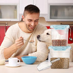 Patelai 6 Pcs Dog and Cat Food Storage Containers with Scoops Set Plastic Pet Food Storage Containers Stackable Airtight Dry for Kitchen 1.27 Qt, 2.4 Qt, 4 Qt(Blue)
