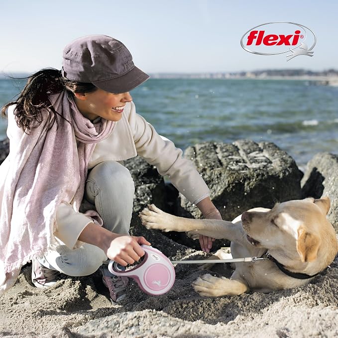 FLEXI® New Comfort Tape Retractable Dog Leash for Large Dogs Upto 132 lbs. – 16 ft., Black/Grey | Tangle Free Pet Walking Leash with One-Handed Brake, Pause, Lock |German Quality Product