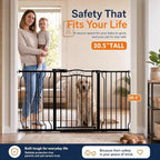 62.5"-71.6" Extra Wide Baby Gate & Dog Gate,Pressure Mounted No Drilling Pet Gate for Doorways & Large Openings, with Walk-Through, Auto-Close & Dual-Direction Swing, Black