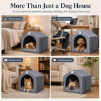 Dog House Indoor for Medium Dogs, 25 x 25 x 28 Inch Dog Tent with Reversible Cushion, Washable Foldable Pet House with Sturdy PVC Frame, Non-Slip Bottom & Roof Cover for 15-45 lbs Dogs and Cats, Gray