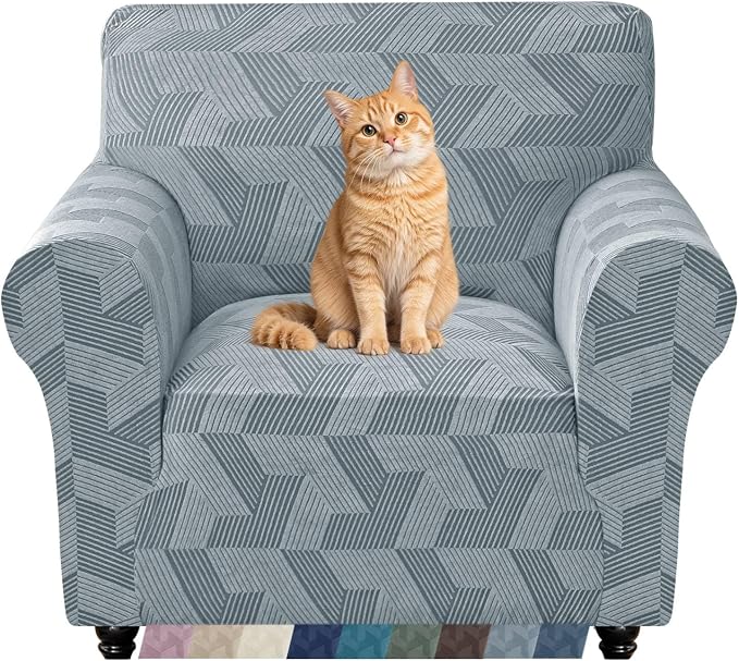 ZNSAYOTX Stretch Armchair Covers for, 1-Piece Chair Slipcovers for Living Room, Furniture Protector with Elastic Bottom for Dogs Cats Kids Geometrical Jacquard Fabric (Small, Light Grey)