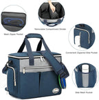 Dog Travel Bag for Pet Kit for Supplies with 2 Food Storage Containers 2 Collapsible Bowls 1 Feeding Mat 1 Dog Treat Pouch 7-Piece Set Perfect Road Trips Camping Weekend (Navy Blue)