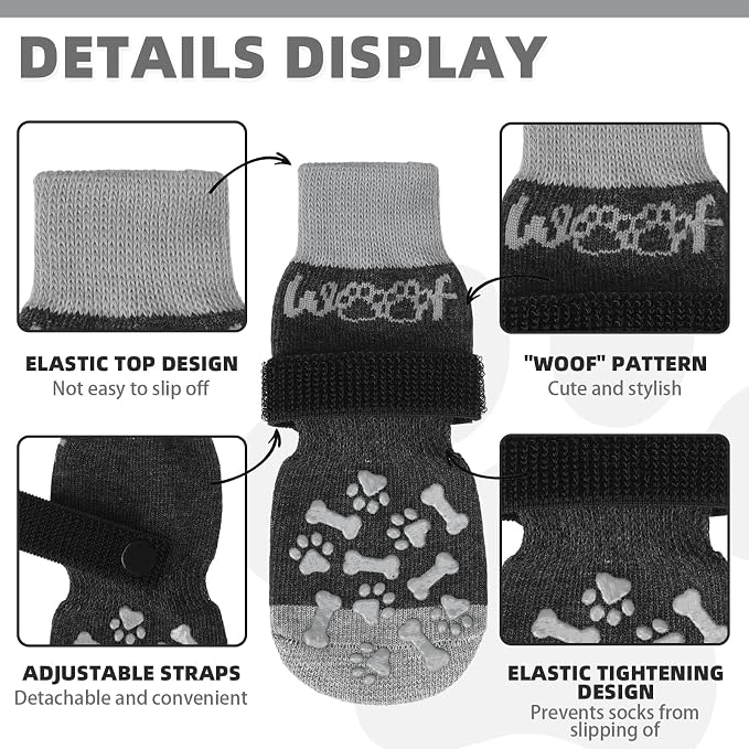 KOOLTAIL Dog Socks Shoes for Hot Pavement to Prevent Licking Paws, Winter Dog Boots&Paw Protector for Hardwood Floors Anti Slip,Traction Control Grip Booties for Small Medium Large Senior Dog,Black XL