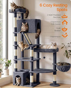 Feandrea 74.1-Inch Cat Tree Tower for Indoor Extra Large Cats, with Scratching Posts, Scratching Board, Multi-Level Design, Dark Gray UPCT016G201S