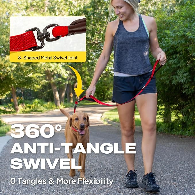 Fida 2-in-1 Slip Lead Dog Leash with 2 Handles, 6FT Training Leash, Red | No Collar Needed, Tangle Free, Soft Padded Handles, Traffic Control,Reflective Heavy Duty No Pull Leash for Medium-Large Dogs
