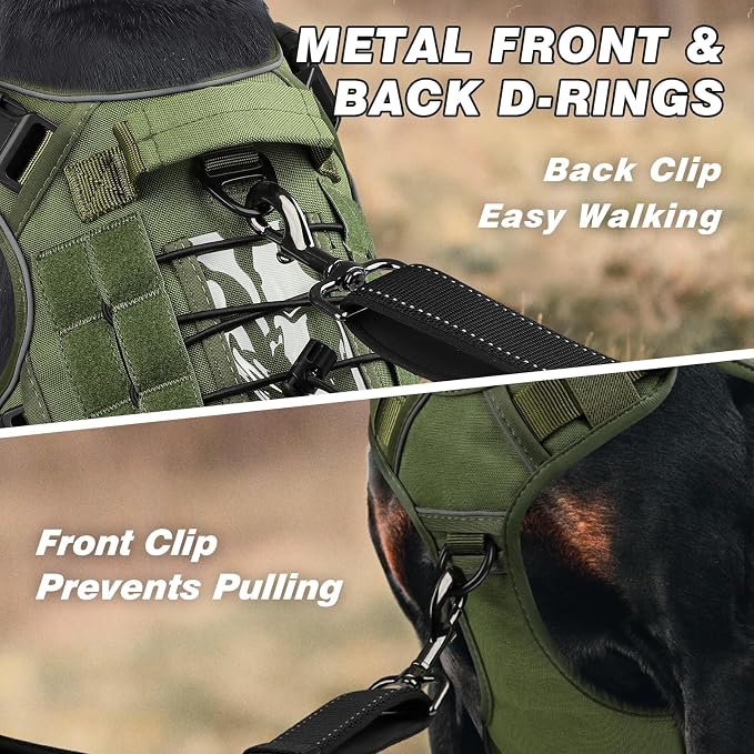 WINGOIN Green Tactical Dog Harness for Medium Dogs, Heavy Duty No Pull Dog Harness with Handle, Adjustable Reflective Military K9 Pet Vest for Pitbull, Female, Male, Walking, Training, Hunting (M) | Heavy Duty with Handle,Adjustable Reflective,Military...