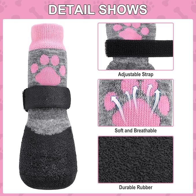 KOOLTAIL Anti Slip Dog Socks for Hot/Cold Pavement to Prevent Licking Paws,Booties for Hardwood Floors,Traction Rain Dog Boots&Paw Protectors Shoes with Grip for Small Medium Large Senior Dogs