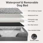 INVENHO L Plus Orthopedic Dog Bed for Large Dogs, Washable Dog Sofa with Egg-Crate Foam, Waterproof Lining and Non-Skid Bottom