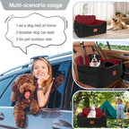 GL GLENSLAVE Dog Car Seat for Medium/Large Dogs, Dog Booster Seat for Pet Under 50lbs or 2 Small Dogs, Detachable and Washable Pet Car Bed, Multi-Functional Pet Booster Seat for Backseat(Black/Red)