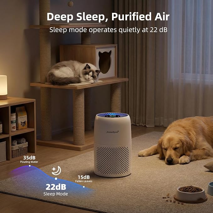 AromaRoom Pet Air Purifier for Home, H13 HEPA Air Filter, Auto Quality Mode | Pet Hair Dander Odor Allergies Smoke, Air Quality Monitor, Quiet Air Cleaner for Bedroom, Living Room