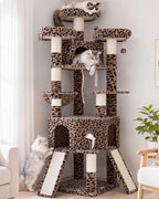 Cat Tree, 81.1" Tall Heavy Duty Cat Tower for Large Cats VCT032BW | Cat Furniture with 3 Wide Platforms, Diamond-Shaped Condo 2 Sisal Scratchers, Hammock & Stable Base, Leopard Print