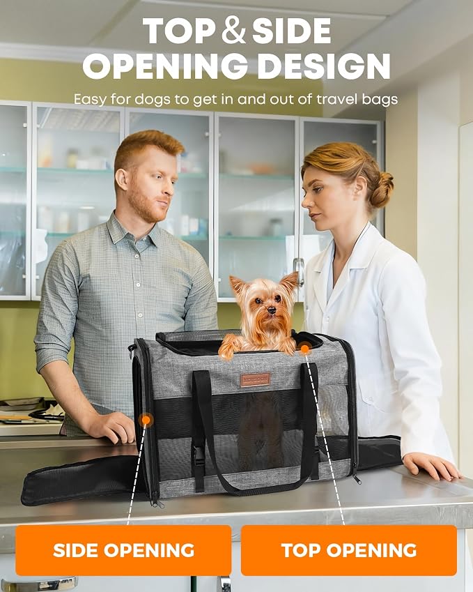 Foldable Cat Dog Carrier for Pets up to 15 Lb, Black | Top & Side Entry, Soft-Sided Pet Carrier with Ventilated Anti-Scratch Mesh & Car Seat Buckle for Car Travel, 20×13×13 in