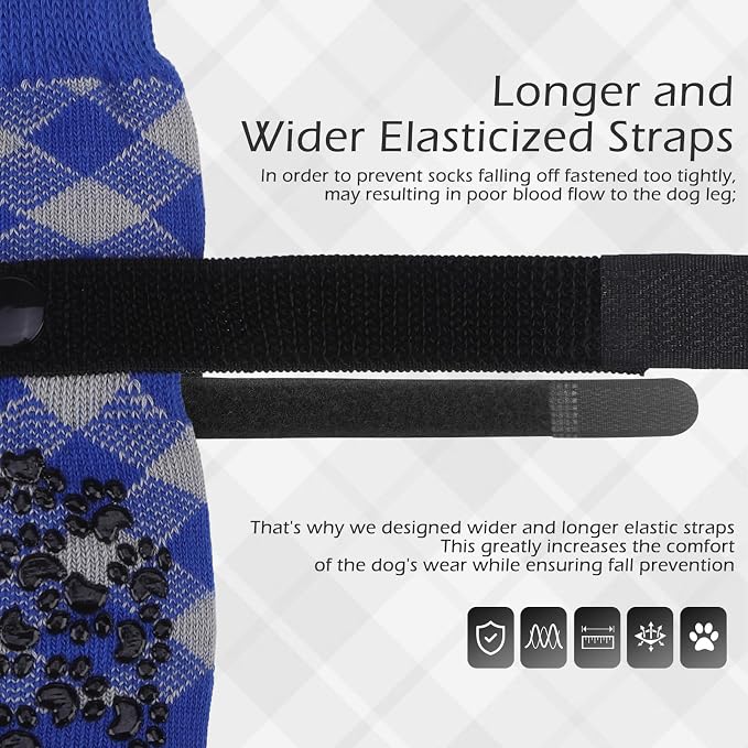 EXPAWLORER Dog Socks to Prevent Licking Paws, Dog Shoes for Hot Pavement, Anti Slip Dog Booties for Hardwood Floors, Dog Boots & Paw Protectors for Small Medium Large Senior Dogs, Blue XL