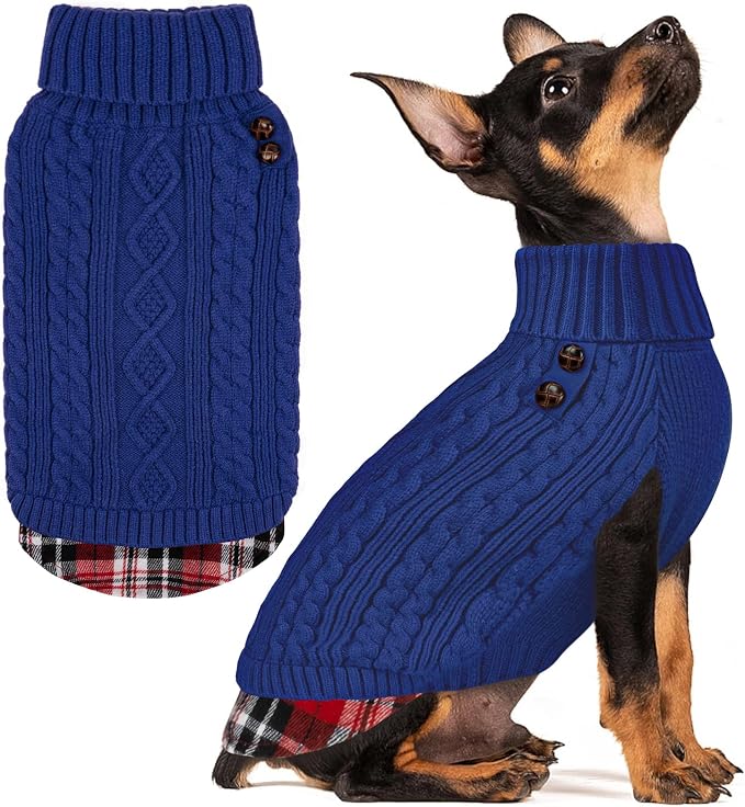 KYEESE Dog Sweater Turtleneck Thick Knit Pullover for Cold Weather | Stretchy Fit, Lightweight & Warm, Cozy Knit Comfort, Classic Plaid Design, Gentle on Sensitive Skin, Comfortable Daily Wear