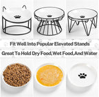 Cat Food Bowls, Whisker Friendly Ceramic Cats Bowls with Nonslip Silicone Bottom, Pack of 3 Quiet Dishes and Plates for Feeding Indoor Cats, Kittens and Small Dogs(Cat Paw,Shallower)