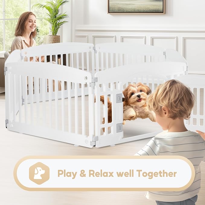 Simple Deluxe Dog Playpen, 24" Exercise 6-Panel Pet Playpen with Door, Safe and Secure, Folding and Portable Puppy Playpen for Puppies and Small Dogs, White