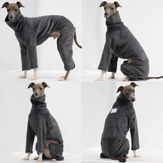 D Doggy Star Italian Greyhound Clothes Sweater Fleece Basic Onesie Whippet for Dog Turtleneck Outfits Coat (L,FLCE Charcoal)