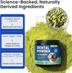 Dog & Cat Teeth Cleaning Powder: Plaque & Tartar Control with Brown Algae, Kelp, Probiotics (1.3B CFU), Sodium Hexametaphosphate & Enzymes – Freshens Breath – Chicken Flavor, 64 Scoops