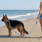 Mile High Life Rainbow Dog Leash Braided Cotton Rope w Leather-Wrapped Ends | Rust-proof 360° swivel clasp, Heavy-duty for medium/large breeds. Great for weddings, daily walks (4FT, 1/2", Blue Gradient)