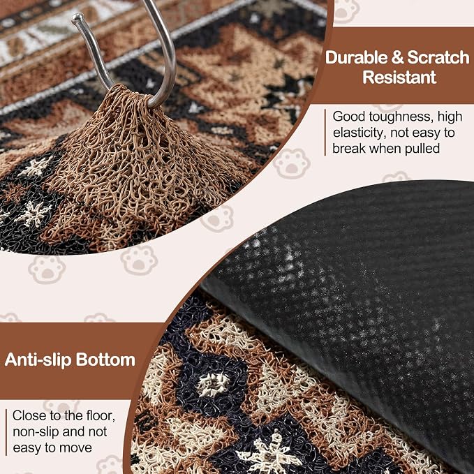 Glittme Cat Litter Mat with Non-Slip Bottom Litter Box Mat 33"X22" Litter Trapping Mat Easy to Clean Washable Cat Food Mat for Kitty,L