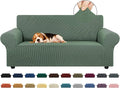 Loveseat Couch Cover, 2 Cushion Couch Slipcover,Greyish Green | 1-Piece Stretch Sofa Cover Pet Friendly (55"-78") Furniture Protector Soft Jacquard, Elastic Bottom for Dogs & Kids