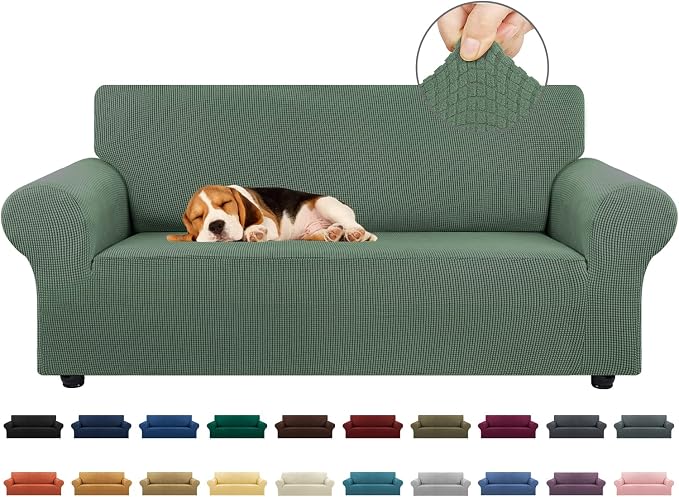Loveseat Couch Cover, 2 Cushion Couch Slipcover,Greyish Green | 1-Piece Stretch Sofa Cover Pet Friendly (55"-78") Furniture Protector Soft Jacquard, Elastic Bottom for Dogs & Kids