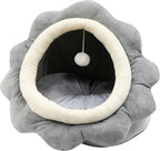 Cat Beds for Indoor Cats - Sun Flower Shaped Cute Cat Cave Bed,Gray L | Super Soft Plush Calming cat Tent house for Kitten&Puppy with Toy,Machine Washable&Thick and Removable Sushion,cat Hideaway