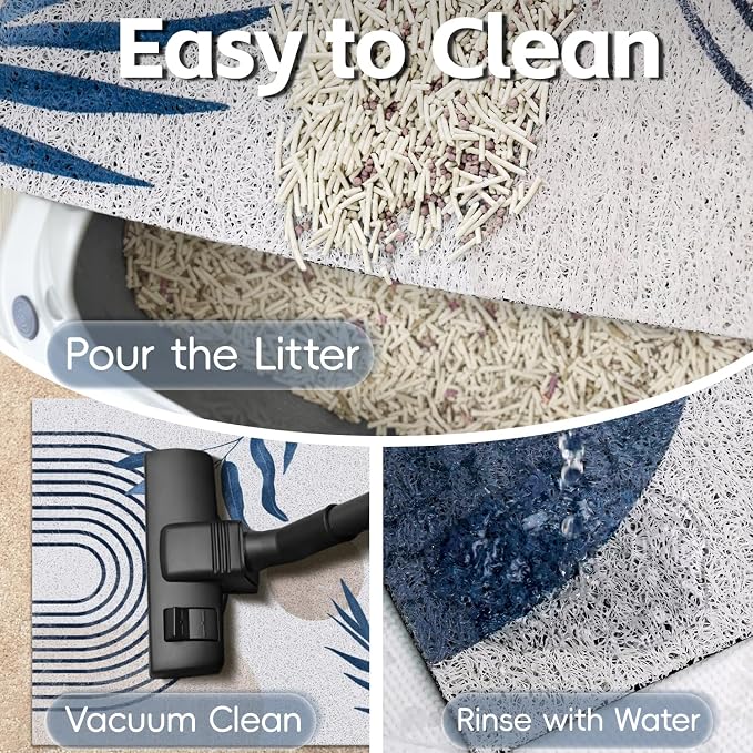 Cat Litter Mat Litter Trapping Mat, 40"x30" Waterproof Urine Proof Litter Box Mat Catcher Mat Non-Slip Washable for Kitty Kitten, Blue