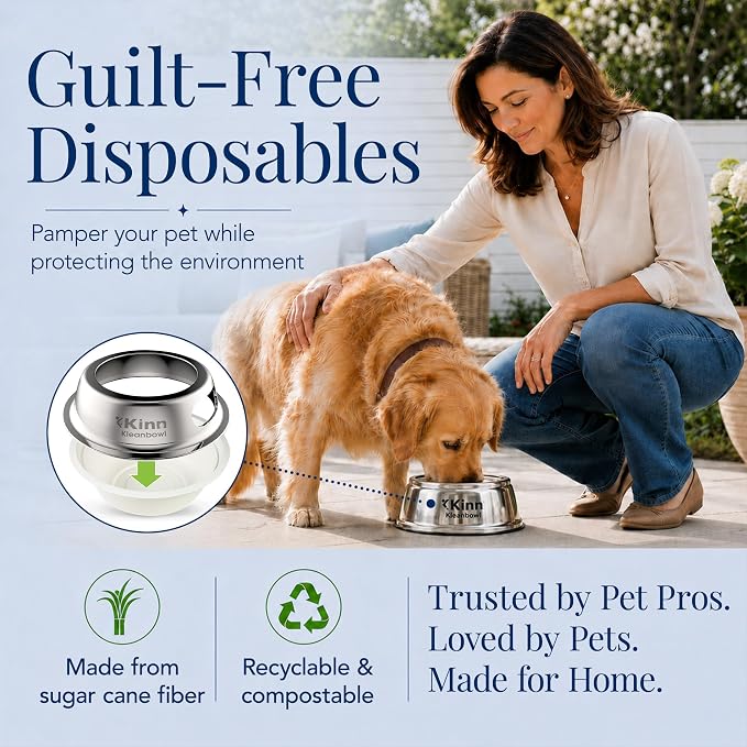 Kinn Kleanbowl Disposable Dog Food Bowls, 32 oz, Pack of 50 | Frame System Refills, Compostable, No Plastic, Leakproof, For Travel, Boarding, or Crate
