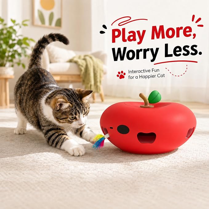 Cat Toys Automatic Interactive Cat Toy for Indoor Cats, Red | Rechargeable Cat Toys Interactive, Quiet Pop-Up Kitten Toy, Smart Sensor Feather Toy, Simulates Hunting, with 6 Random Holes