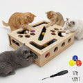 Cat Scratch Puzzle Enrichment Box, Large Solid Wood Cat Nail File Box with Sandpaper and 3 Bell Balls, Stress Free Alternative to Clippers & Grinders, Interactive Cat Toy for Indoor Cats Claw Care (A)