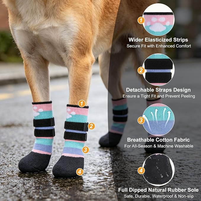 BEAUTYZOO Dog Shoes for Hot Pavement, Waterproof Dog Socks to Prevent Licking Paws & Hardwood Floors, Dog Booties Paw Protectors with Adjustable Straps & Non-Slip Sole, Small Medium Large Dogs Boots