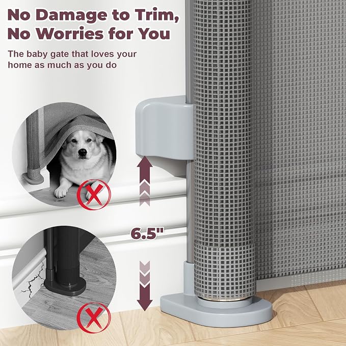 2Pack Retractable Baby Gates for Stair, 58" Extra Wide Mesh Dog Gate | Child Gate for Toddler Pet, Indoor and Outdoor Use, Easy Install, 34" Height, Gray