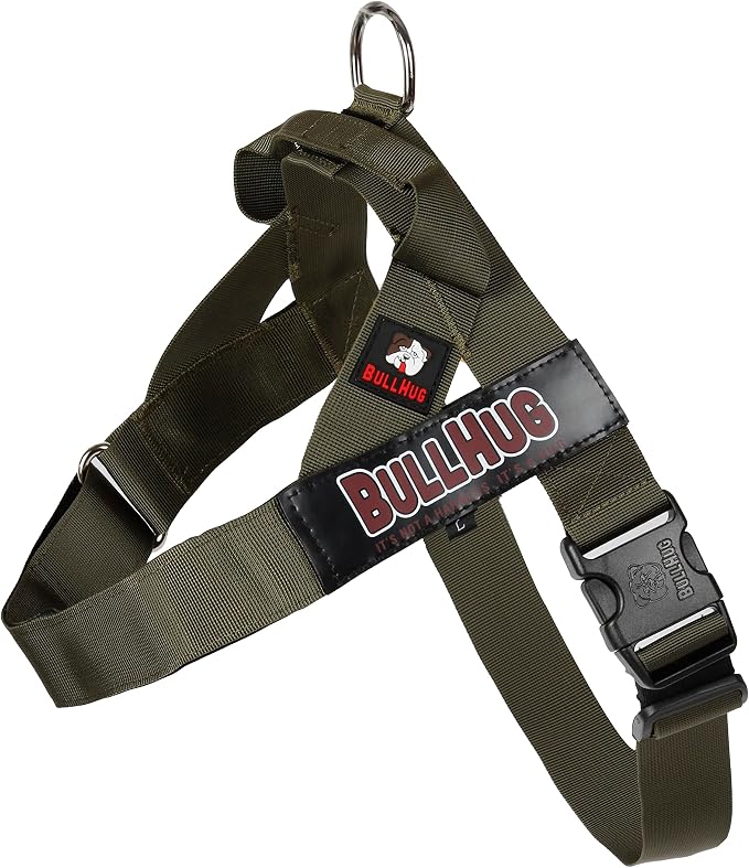 BULLHUG Adjustable Dog Harness– No Pull, No Choke – for English Bulldogs, French Bulldogs, Pugs & Broad-Chested Breeds – Easy, Safe Walks (Olive Green, Small)