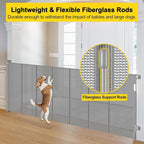 Reinforced 42” Tall x 130” Extra Wide Retractable Dog Gate Extra Tall Pet Gate with Rods to Prevent Crawling Through, Long Baby Gates for Dogs Child Safety Gate Mesh Dog Gate Indoor Outdoor, Gray