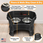 Neater Feeder Deluxe Mess-Proof Elevated Dog Bowls for Medium Dogs (19–40 lbs), 2 Height Adjustable (10” & 12.5”) No-Spill Raised Dog Bowl Stand, Stainless Steel Food Bowl Set, Made in USA, Black