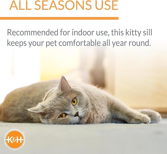K&H Pet Products Bolster Kitty Sill Cat Window Perch Bed for Large Cats, Orthopedic Window Hammock Holds 40 lbs, Washable Cover, Indoor Windowsill Furniture Bed Seat - Tan/Leopard Unheated 14 X 24in