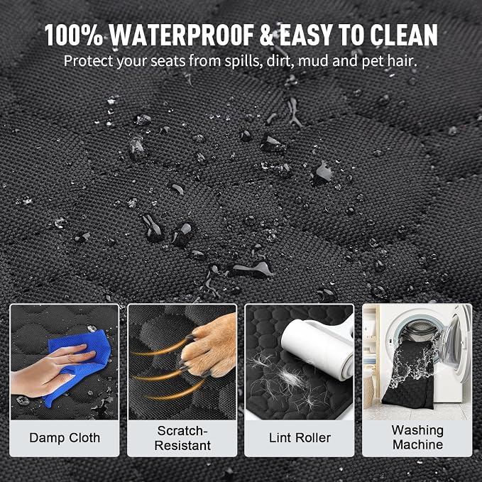 Dog Car Seat Cover, Back Seat Cover for Dog Pet Car Seat Universal Waterproof Scratch Proof Nonslip Durable Soft Pet Backseat Protector for Cars Trucks & SUVs (Black)