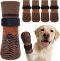 Kuoser Non Slip Dog Socks for Hardwood Floors, Anti-Slip Dog Grippy Socks to Prevent Licking Paws, Double-Sided Traction Dogs Booties Paw Protectors for Small Medium Large Senior Dogs, 4 Pack-Brown XL