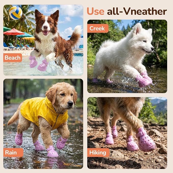 Soft Dog Shoes for Hot Pavement, Breathable Vented Dog Boots, Pink, Size 6 | 4 Pack, Soft Rubber Material, Lightweight, Anti-Slip Soles, Reflective Strap, Wide Opening, Summer Walks, Medium & Large Dogs